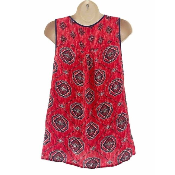 Lucky Brand Women's Sz S Red & Blue Sleeveless V Neck 100% Silk Trapeze Tank Top - Picture 3 of 7